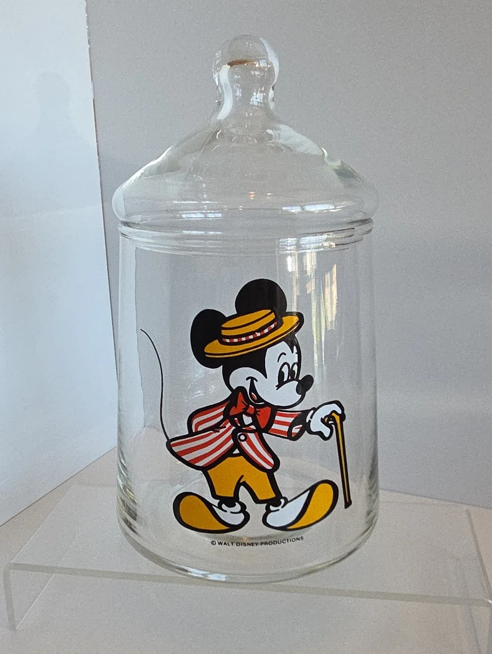 Vintage 1970's Walt Disney Productions Circus Mickey Mouse Glass Lidded Jar